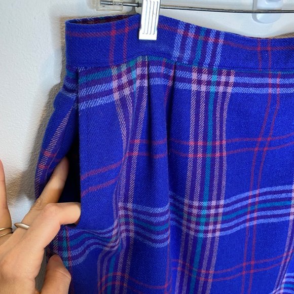 Pendleton 1970s 100% Wool Tartan Plaid Midi Skirt XL Blue Dark Academia - Picture 4 of 9